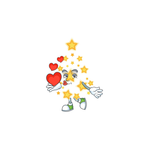 Com coração Natal estrela desenho animado personagem mascote estilo
 - Vetor, Imagem