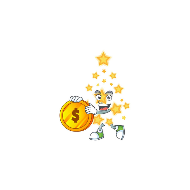 boldog karácsony csillag rajzfilm karakter arany érme - Vektor, kép