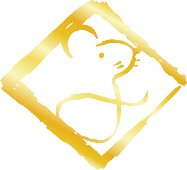 Złoty romański znaczek Kanji oznacza japoński zarys szczura zodiakalnego  - Wektor, obraz