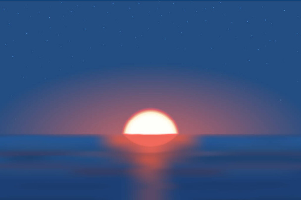 海に沈む夕日と星空の背景 - ベクター画像