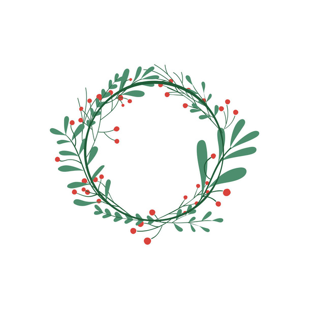 stylish herbal flower frame for christmas card with fir branches and flowers - Vector, imagen