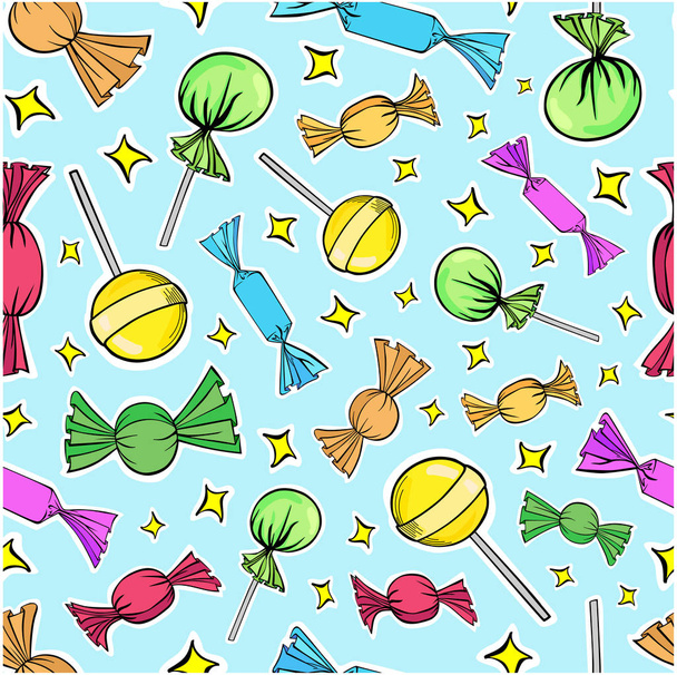 patroon snoep chocolade lolly 's naadloze behang vector gekleurde achtergrond - Vector, afbeelding