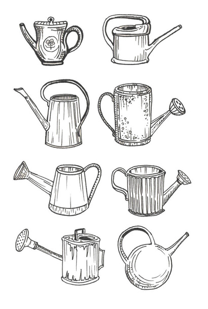 set of garden watering cans isolated - Vector, Image