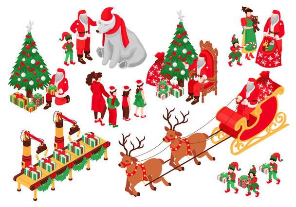 Изометрический набор рождественских персонажей
 - Вектор,изображение