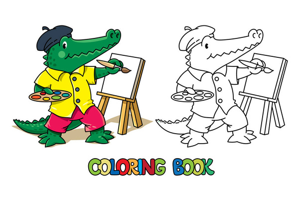 Alligator artist coloring book. Animal Alphabet A - Vector, Image