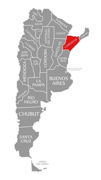 Corrientes czerwony zaznaczono na mapie Argentyny - Zdjęcie, obraz