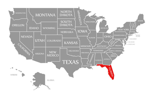 Florida červená zvýrazněná na mapě Spojených států amerických - Fotografie, Obrázek