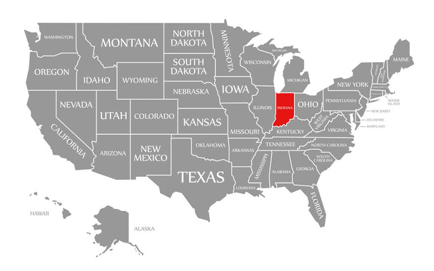 Vermelho de Indiana destacado no mapa dos Estados Unidos da América
 - Foto, Imagem