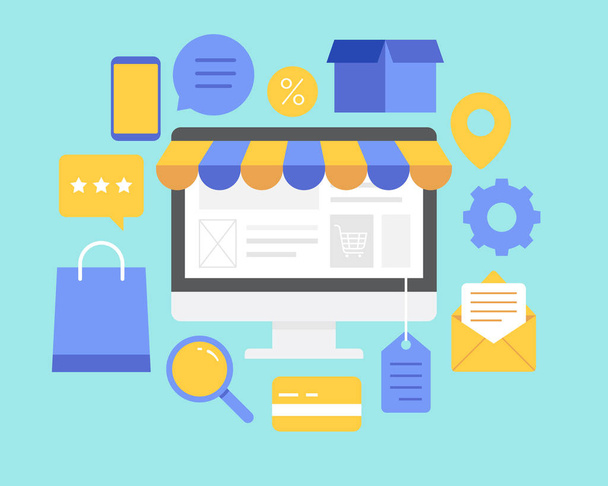 Векторная покупка онлайн и электронная коммерция
 - Вектор,изображение