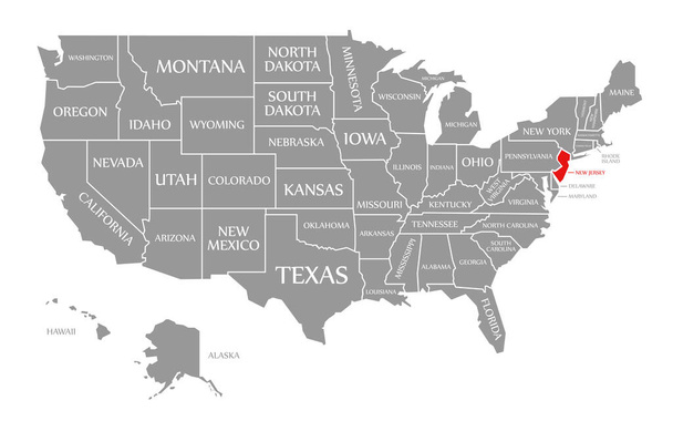 Nueva Jersey rojo resaltado en el mapa de los Estados Unidos de América
 - Foto, imagen