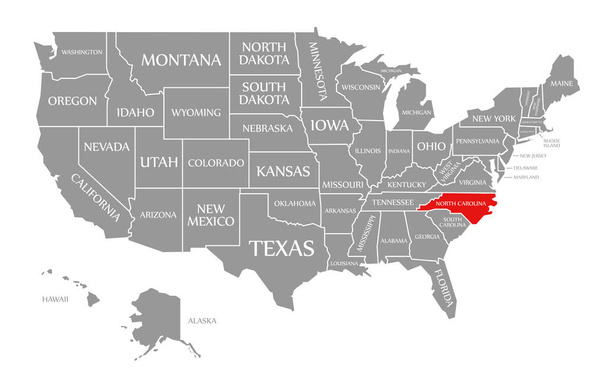 North Carolina rood gemarkeerd in kaart van de Verenigde Staten van Am - Foto, afbeelding