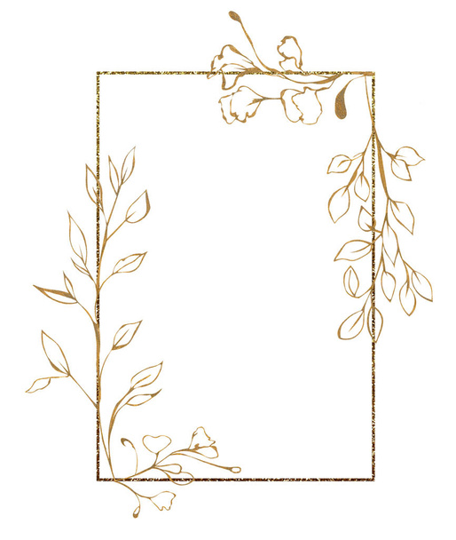 Ilustración de una rama vegetal en forma de un marco floral de color de hojas, forma rectangular sobre un fondo blanco aislado
 - Foto, Imagen