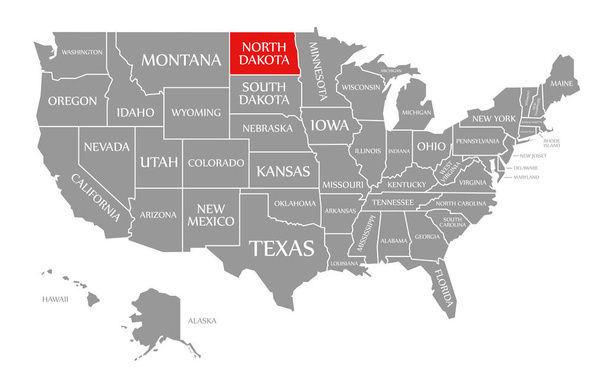 Pohjois-Dakota punainen korostettu kartalla Yhdysvallat Amer
 - Valokuva, kuva