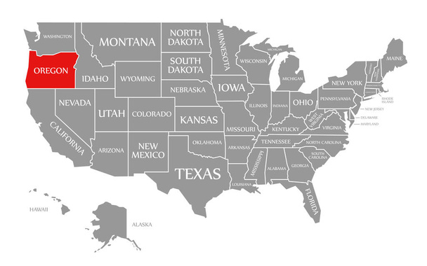 Oregon rood gemarkeerd op kaart van de Verenigde Staten van Amerika - Foto, afbeelding