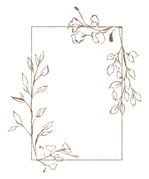 Yaprakların renkli bir çiçek çerçevesi şeklinde bir bitki dalı İllüstrasyon, izole beyaz bir arka plan üzerinde dikdörtgen şekil - Fotoğraf, Görsel