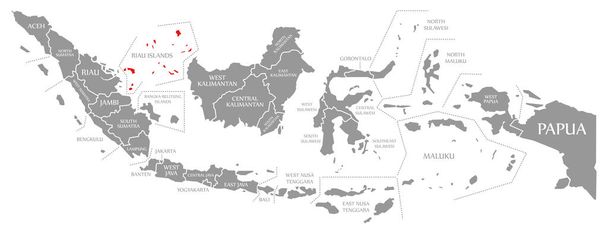 Riau Islands rojo resaltado en el mapa de Indonesia
 - Foto, Imagen