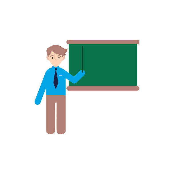 leraar man met schoolbord platte stijl icoon - Vector, afbeelding