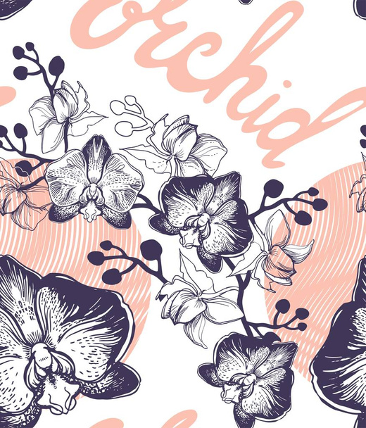 Elegant hand drawn flowers of black orchids and colored lettering. - Vector, Image