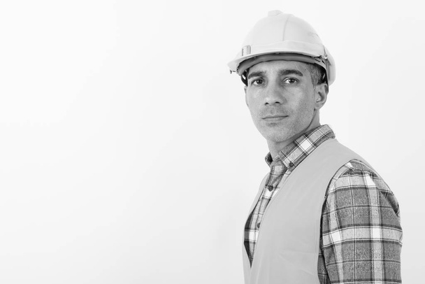 Obrero maduro de la construcción del hombre persa en blanco y negro
 - Foto, Imagen