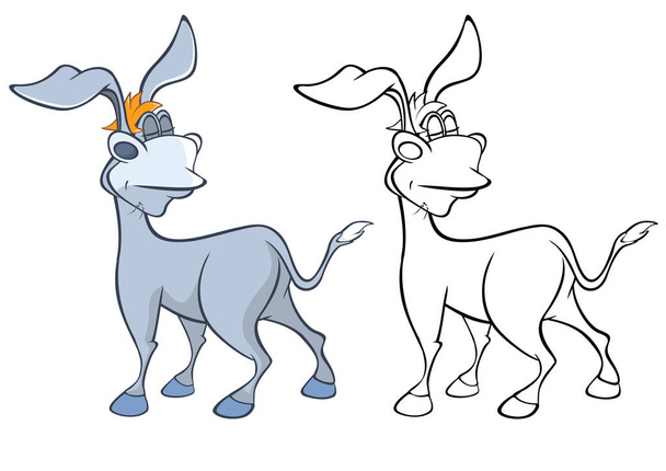 Illustration of a Cute Cartoon Character Burro for you Design and Computer Game. Coloring Book Outline Set - Illustration - Vector, Image