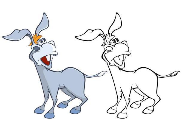 Illustration of a Cute Cartoon Character Burro for you Design and Computer Game. Coloring Book Outline Set - Illustration - Vector, Image