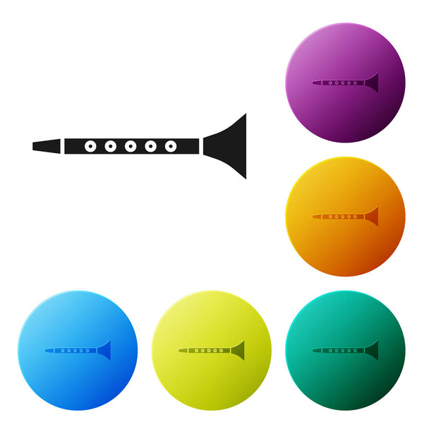 Ícone de clarinete preto isolado no fundo branco. Instrumento musical. Definir ícones coloridos botões círculo. Ilustração vetorial
 - Vetor, Imagem