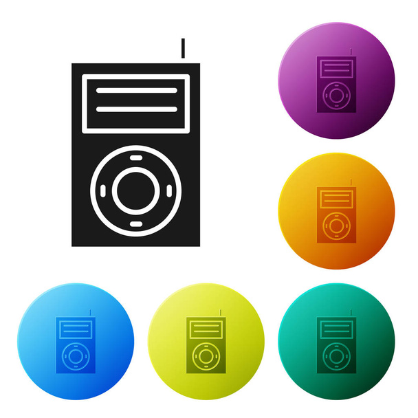 Icône de lecteur MP3 de musique noire isolée sur fond blanc. Dispositif de musique portable. Définir des icônes boutons de cercle colorés. Illustration vectorielle
 - Vecteur, image