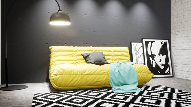 Modern design living room interior in Scandinavian style . 3D rendering - Fotoğraf, Görsel