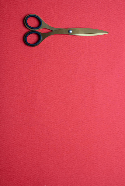 Kırmızı arkaplanda izole edilmiş makas altını çifti, boşluğu kopyala - Fotoğraf, Görsel