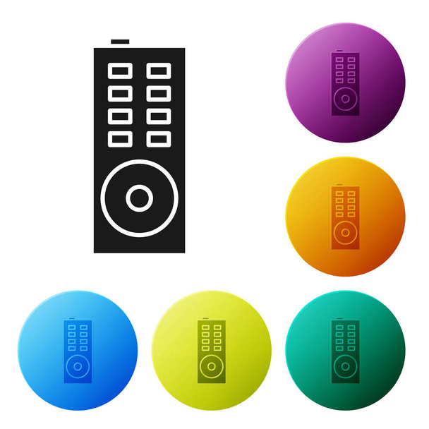 Icono de control remoto negro aislado sobre fondo blanco. Establecer iconos botones círculo de colores. Ilustración vectorial
 - Vector, imagen