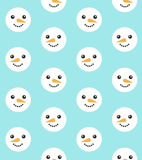 Vector seamless pattern of flat cartoon snowman face isolated on blue background - Vektori, kuva