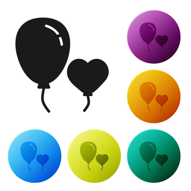 Black Balloons in form of heart with ribbon icon isolated on white background. Set icons colorful circle buttons. Vector Illustration - Vektori, kuva