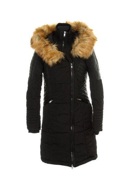 Women's winter long warm coat jacket. isolated on white backgrou - Photo, Image