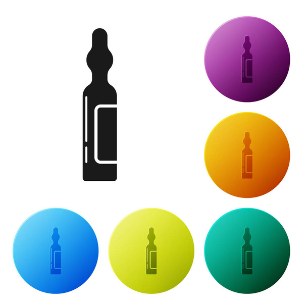 Black Pets vial medical icon isolated on white background. Prescription medicine for animal. Set icons colorful circle buttons. Vector Illustration - ベクター画像