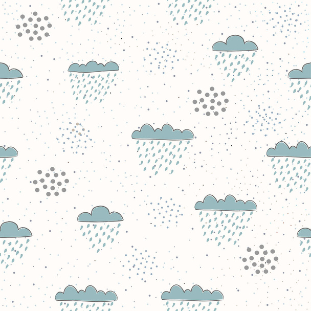Cute Cloud seamless Pattern. Scandinavian Hand Drawn Style. Rain - Vettoriali, immagini