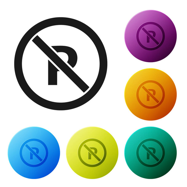 Black No Parking or stopping icon isolated on white background. Street road sign. Set icons colorful circle buttons. Vector Illustration - Vector, Image