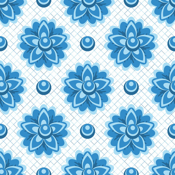 Seamless pattern with beautiful floral ornament in blue, light blue and white in gzhel style. Vector illustration - Wektor, obraz