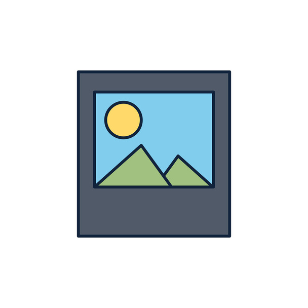 landscape picture summer icon line and fill - Vector, Image