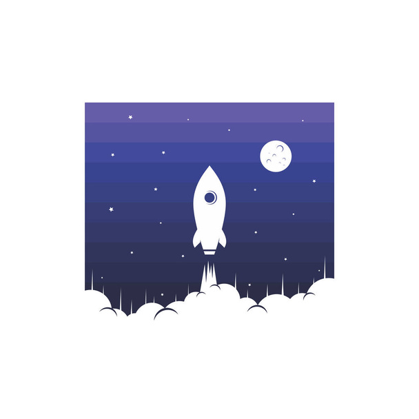 Niedliche Ikone des fliegenden Raumschiffs im Steigungshimmel auf weißem Hintergrund  - Vektor, Bild