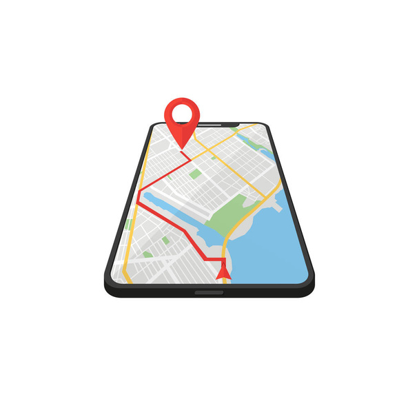 navigator map in the phone isometric flat - Vector, Image