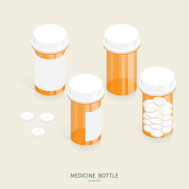 Isometrische Medizin Pillen Flasche Set Vektor - Vektor, Bild