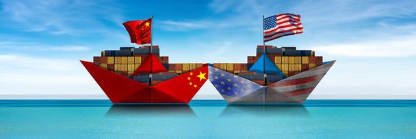 Obchodní válka USA a Číny - kolize dvou nákladních kontejnerových lodí - Fotografie, Obrázek
