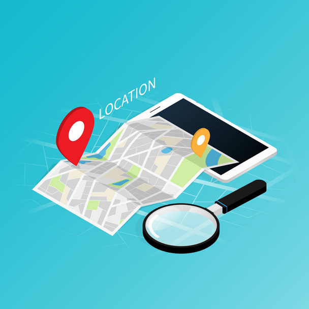 Maps & Navigation location, wektor izometryczny aplikacji mobilnej - Wektor, obraz