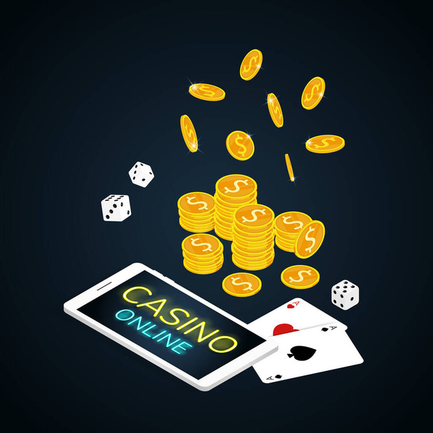 isometric casino online card & dice coins vector - Вектор,изображение