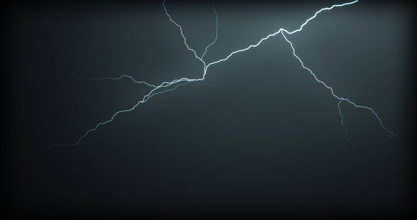 Blitz schlägt auf schwarzem Hintergrund mit realistischen Reflexionen ein - Foto, Bild