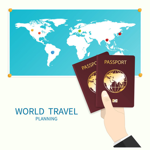 mano tiene passaporto mondo mappa vettoriale
 - Vettoriali, immagini
