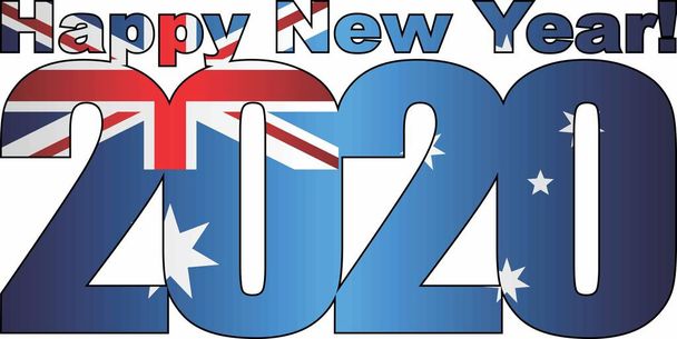 frohes neues Jahr 2020 mit australischer Flagge drinnen - Illustration, 2020 frohes neues Jahr Ziffern, 2020 australische Flaggennummern - Vektor, Bild