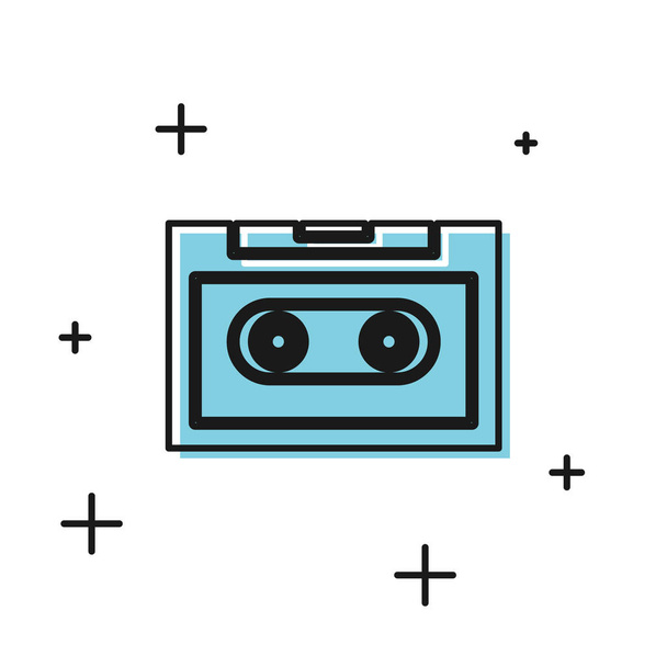 Czarna ikona kasety audio w stylu retro na białym tle. Ilustracja wektorowa - Wektor, obraz
