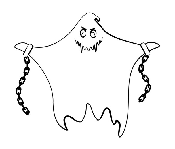 Contour ghost on a white background. Monster with shackles and chains. Character for decorating the Halloween festival. - Wektor, obraz