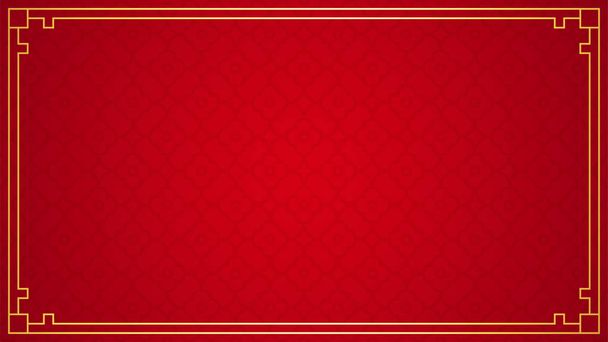 Oriental chinese border ornament on red background, vector illustration - Vector, Image